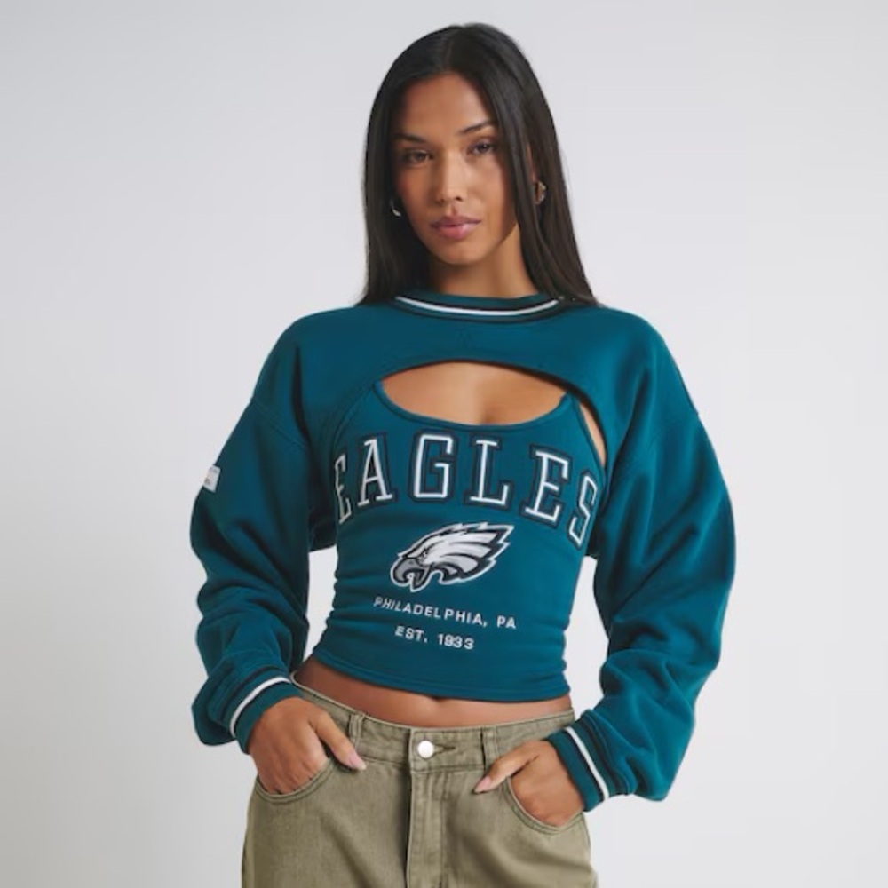 OFFSEASON 2 piece Philadelphia Eagles corset top/sweatshirt shrug